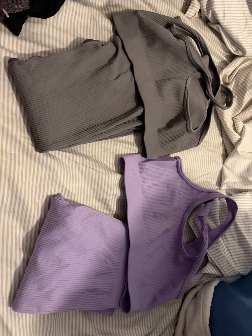 Ribbed sports bra and legging 2 sets — Gray & Lavender Set